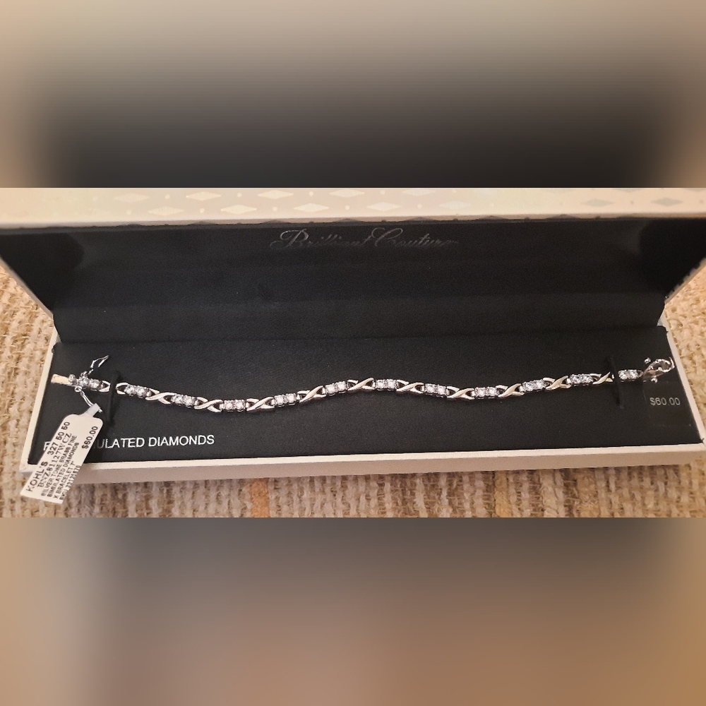 Silver Bracelet with Simulated Diamonds